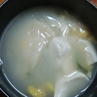 春雨と豆腐と卵のふんわりスープ（お餅入り）